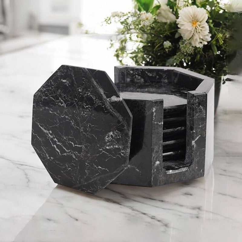 Marble Star Coasters Set Includes Elegant Holder