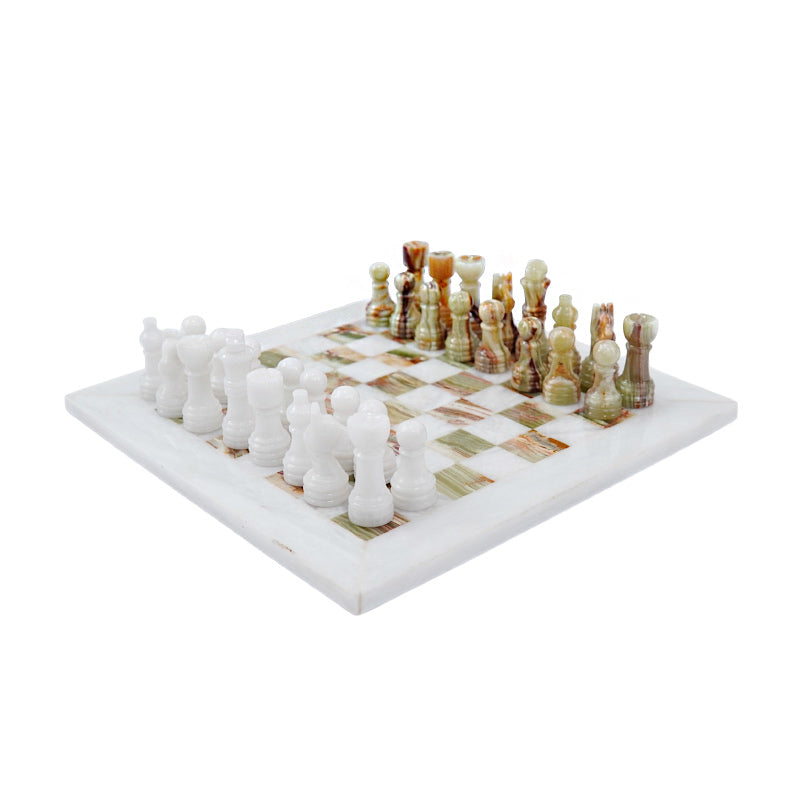 Marble 25cm Chess Set White & Green (with box)