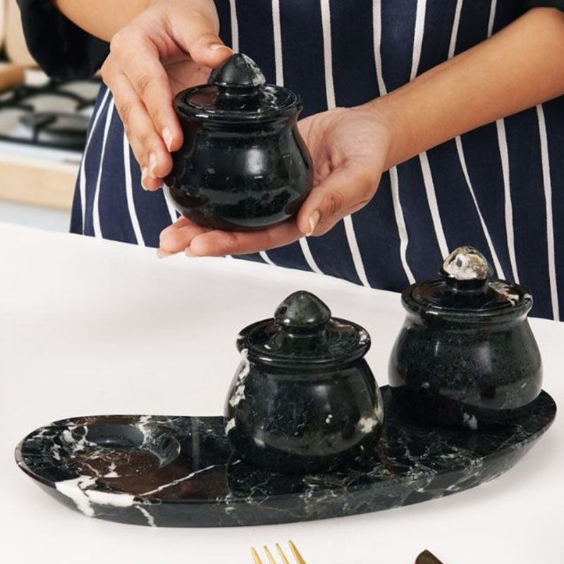 Marble Salt Cellar set of 3 with Tray