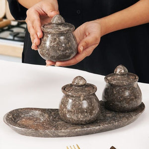 Marble Salt Cellar set of 3 with Tray