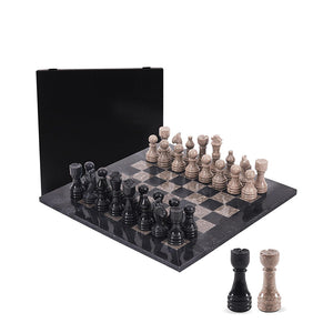 Marble 38cm Chess Set - Black and Oceanic