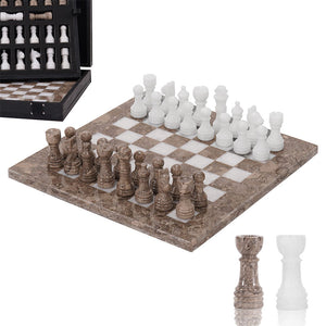 Marble 25cm Chess Set Oceanic & White