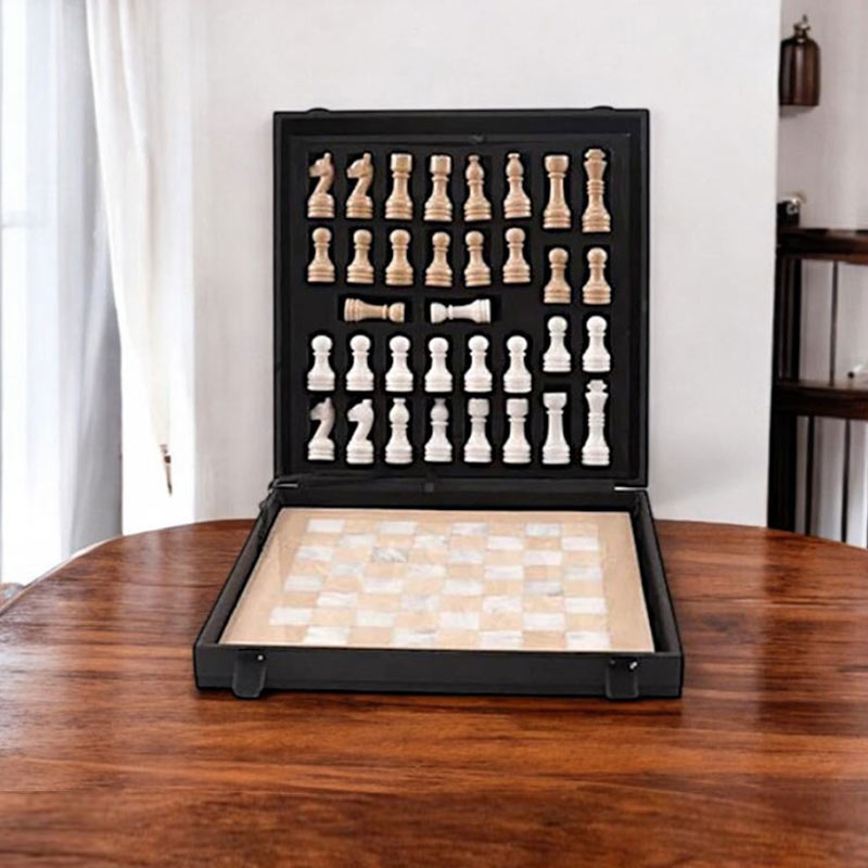 Marble 30cm Chess Set Verona & White (with box)