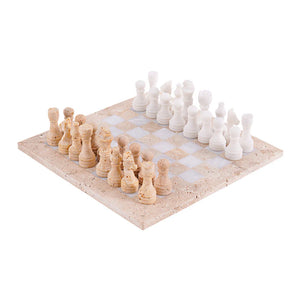 30cm Chess Set - Travertine and White