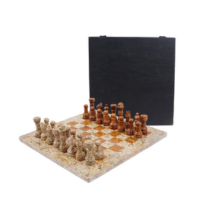 Marble 25cm Chess Set Coral & Red (with box)