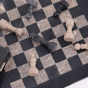 Marble 30cm Chess Set - Black & Oceanic