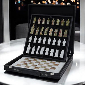 Marble Elite 38cm White & Green Chess Set