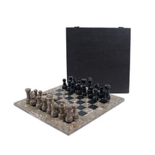 Load image into Gallery viewer, Marble 25cm Chess Set Oceanic &amp; Black (with box)
