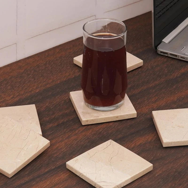 Marble White Square Coaster Plates Set