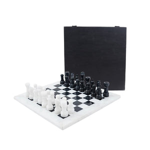 Marble 25cm Chess Set White & Black (with box)