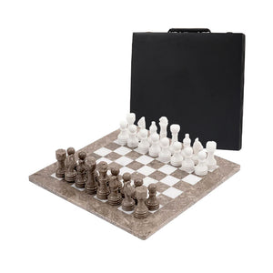 Marble 38cm Chess Set - Oceanic & White box