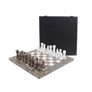 Marble 25cm Chess Set Oceanic & White