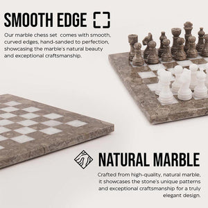 Marble 25cm Chess Set Oceanic & White