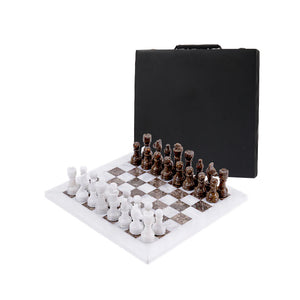 Classic Marble 30cm Chess Set - White & Oceanic