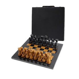 Classic Marble 30cm Chess Set - Black & Golden