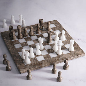 Marble 25cm Chess Set Oceanic & White