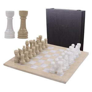 Marble 38cm Chess Set with Storage Box - Verona and White