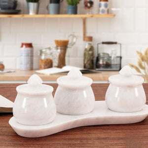 Marble Salt Cellar set of 3 with Tray