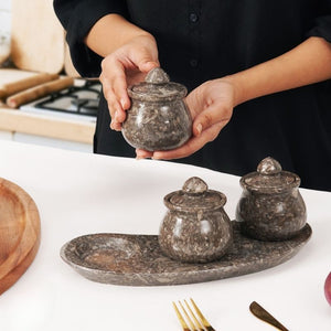 Marble Salt Cellar set of 3 with Tray