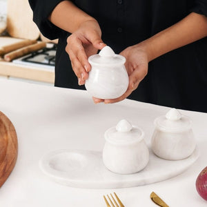 Marble Salt Cellar set of 3 with Tray