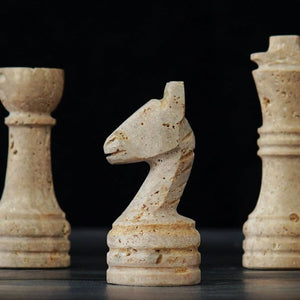 38cm Chess Set (with box) White & Travertine