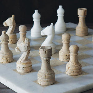 38cm Chess Set (with box) White & Travertine