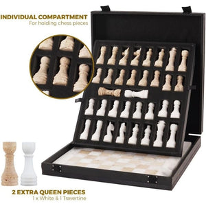 38cm Chess Set (with box) White & Travertine