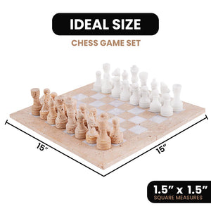 38cm Chess Set - Travertine & White