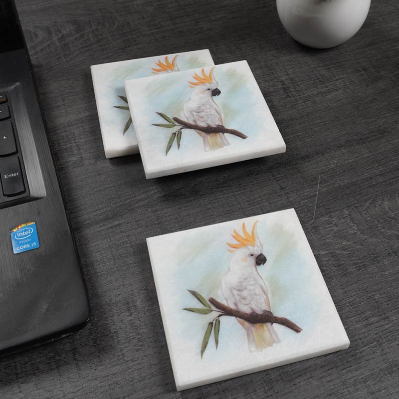 Elegant Marble Coasters featuring Australian Birds Perfect for Home or Office