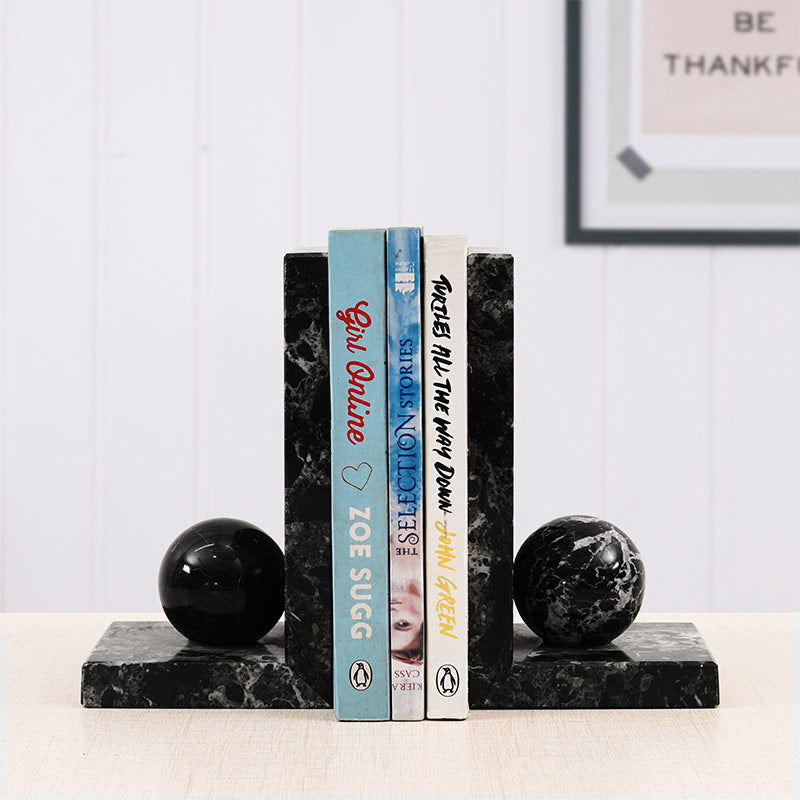 Premium Marble L-Shaped Bookends: Elegant Shelf Supports for Your Library