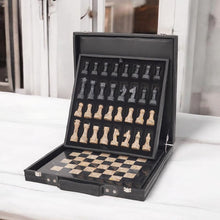 Load image into Gallery viewer, Marble 38cm Chess Set with Storage Box - Black &amp; Coral
