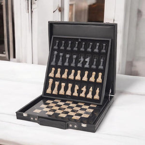 Marble 38cm Chess Set with Storage Box - Black & Coral