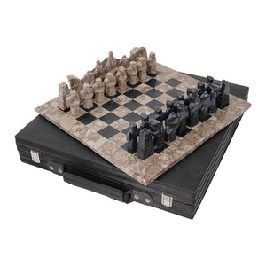 Marble 38cm Chess Set - Oceanic & Black