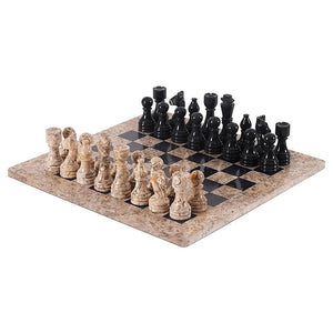 Marble 38cm Chess Set - Coral & Black