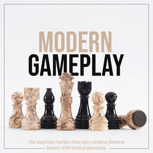 Marble 38cm Chess Set - Coral & Black