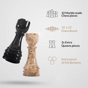 Marble 38cm Chess Set - Coral & Black