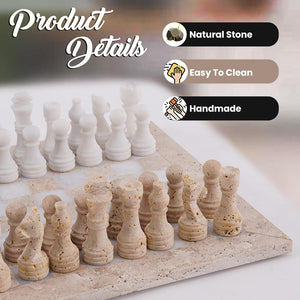 30cm Chess Set - Travertine and White