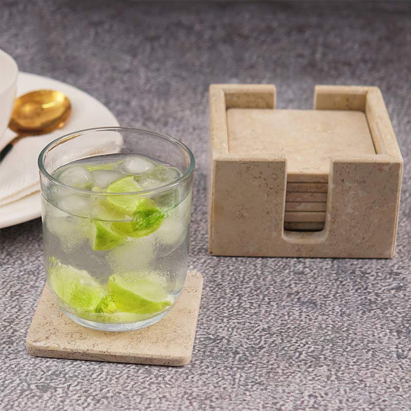 Marble Square Coasters Set Includes Elegant Holder