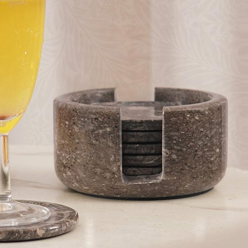 Marble White Coaster Set with Holder